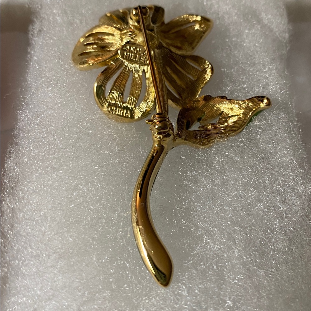 Nolan Miller Elegant Gold and Green Floral Brooch & Bonus Earrings - Picture 3 of 6